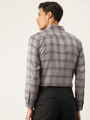 Indian Needle Men's Cotton Checked Formal Shirts-SF-793Grey