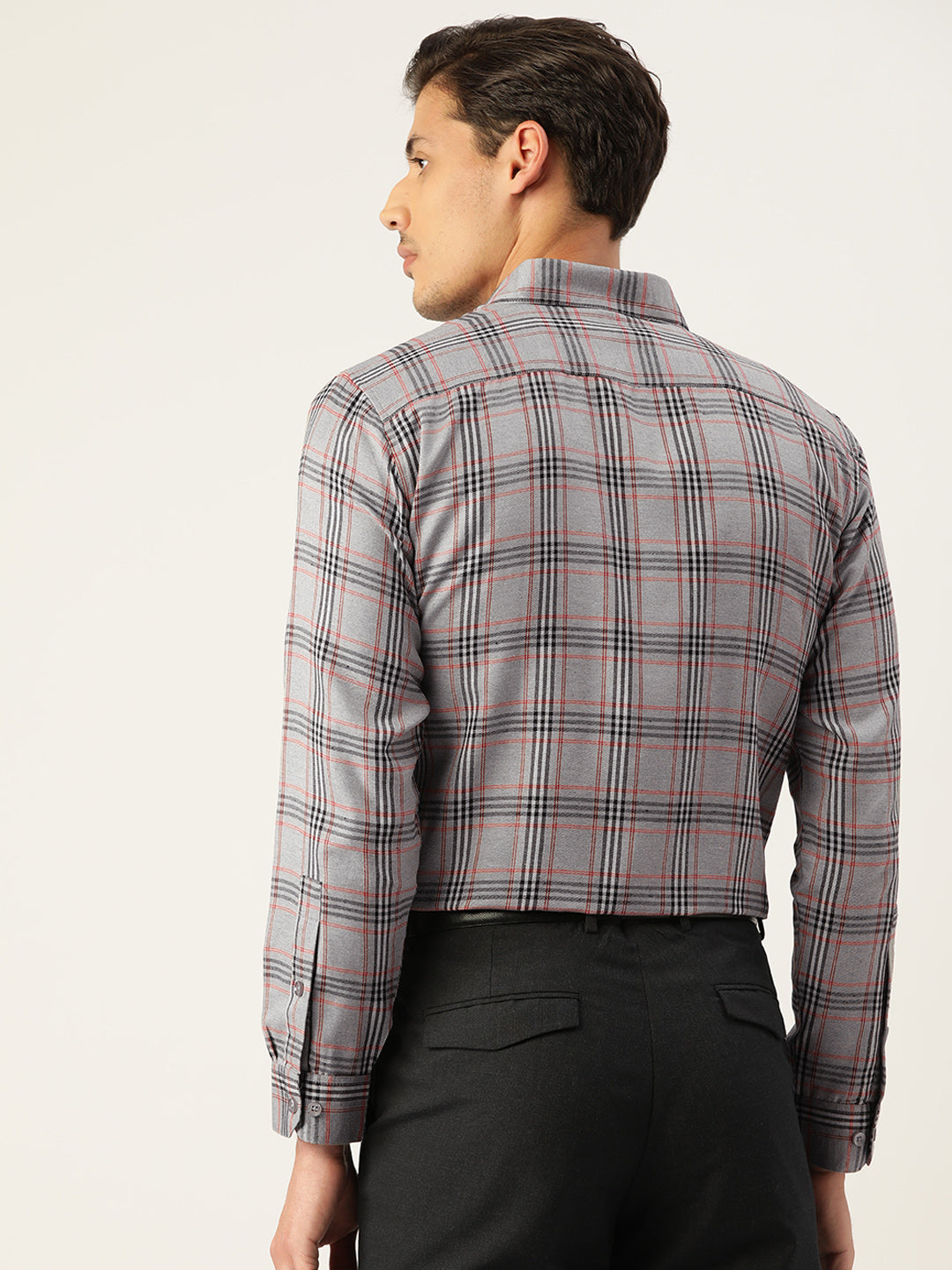 Mens Grey Checked Cotton Formal Shirts | Indian Needle