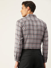 Indian Needle Men's Cotton Checked Formal Shirts-SF-793Grey