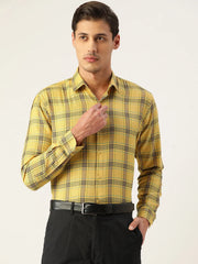 Indian Needle Men's Cotton Checked Formal Shirts-SF-793Yellow