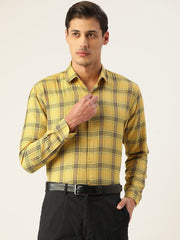 Indian Needle Men's Cotton Checked Formal Shirts-SF-793Yellow