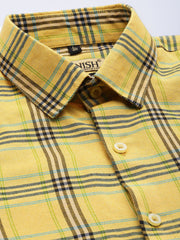 Indian Needle Men's Cotton Checked Formal Shirts-SF-793Yellow