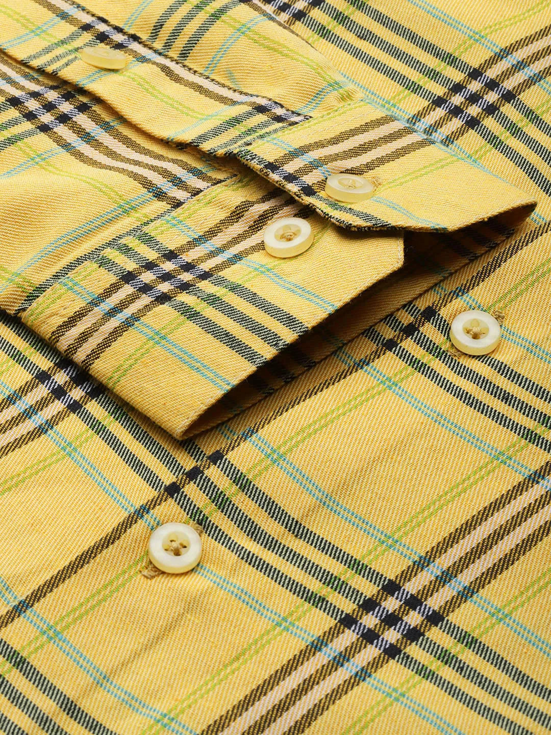 Yellow Checked Cotton Mens Shirt | Formal Shirts