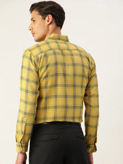 Indian Needle Men's Cotton Checked Formal Shirts-SF-793Yellow