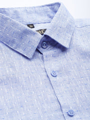 Indian Needle Men's Linen Cotton Polka Dots Formal Shirts-SF-794Blue