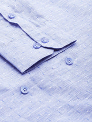 Indian Needle Men's Linen Cotton Polka Dots Formal Shirts-SF-794Blue