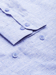 Indian Needle Men's Linen Cotton Polka Dots Formal Shirts-SF-794Blue