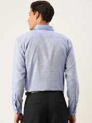Indian Needle Men's Linen Cotton Polka Dots Formal Shirts-SF-794Blue