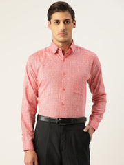 Indian Needle Men's Linen Cotton Polka Dots Formal Shirts-SF-794Red