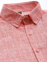 Indian Needle Men's Linen Cotton Polka Dots Formal Shirts-SF-794Red