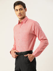 Indian Needle Men's Linen Cotton Polka Dots Formal Shirts-SF-794Red