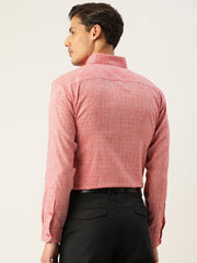 Indian Needle Men's Linen Cotton Polka Dots Formal Shirts-SF-794Red
