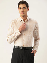 Indian Needle Men's Cotton Striped Formal Shirts-SF-795Beige