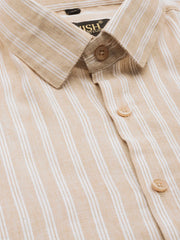 Indian Needle Men's Cotton Striped Formal Shirts-SF-795Beige
