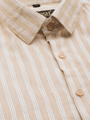 Indian Needle Men's Cotton Striped Formal Shirts-SF-795Beige