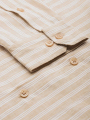 Indian Needle Men's Cotton Striped Formal Shirts-SF-795Beige