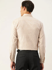 Indian Needle Men's Cotton Striped Formal Shirts-SF-795Beige