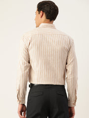 Indian Needle Men's Cotton Striped Formal Shirts-SF-795Beige