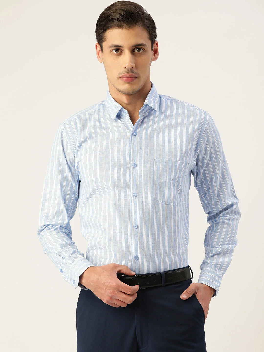 Light Blue Striped Cotton Mens Shirt | Formal Shirts