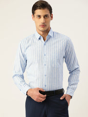 Indian Needle Men's Cotton Striped Formal Shirts-SF-795Light-Blue