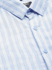 Indian Needle Men's Cotton Striped Formal Shirts-SF-795Light-Blue