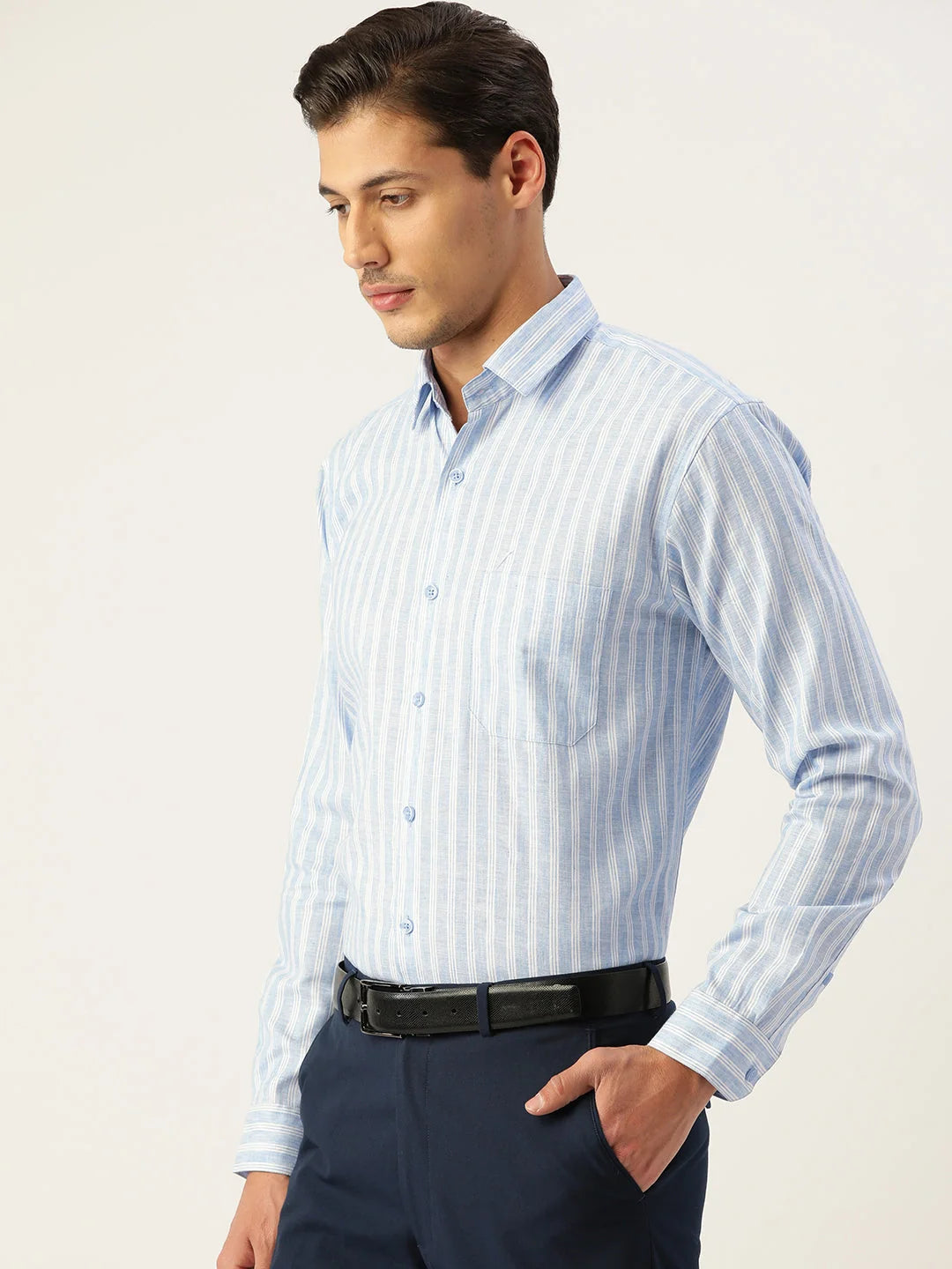 Light Blue Striped Cotton Mens Shirt | Formal Shirts
