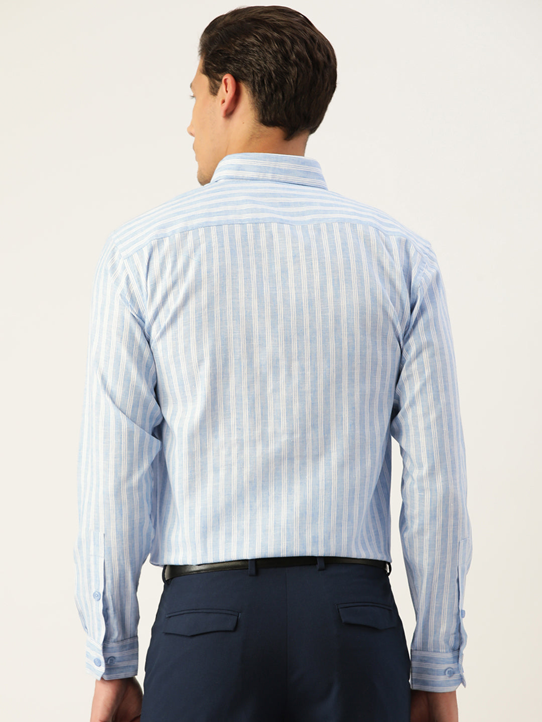 Light Blue Striped Cotton Mens Shirt | Formal Shirts