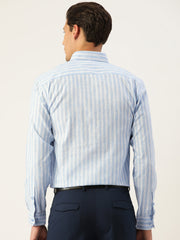 Indian Needle Men's Cotton Striped Formal Shirts-SF-795Light-Blue