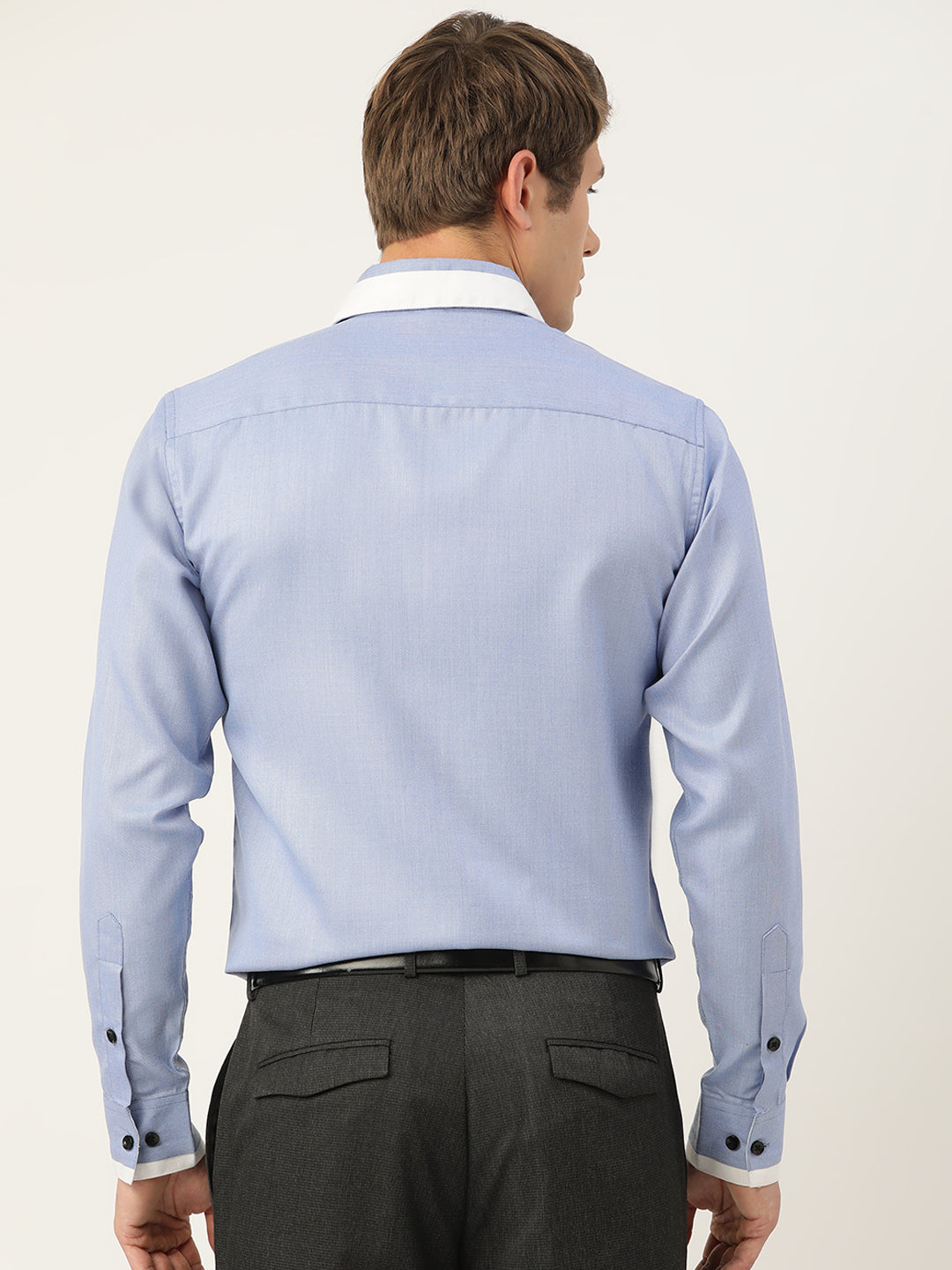 Indian Needle Blue Cotton Solid Formal Mens Shirt