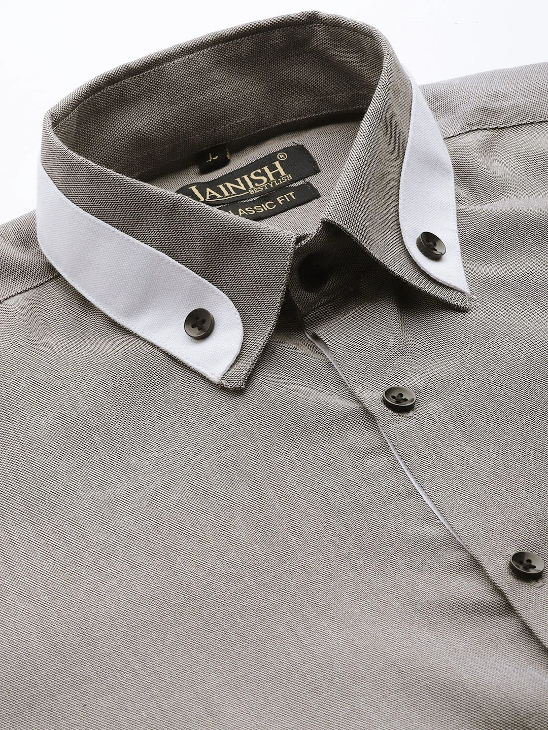 Indian Needle Charcoal Cotton Solid Formal Mens Shirt