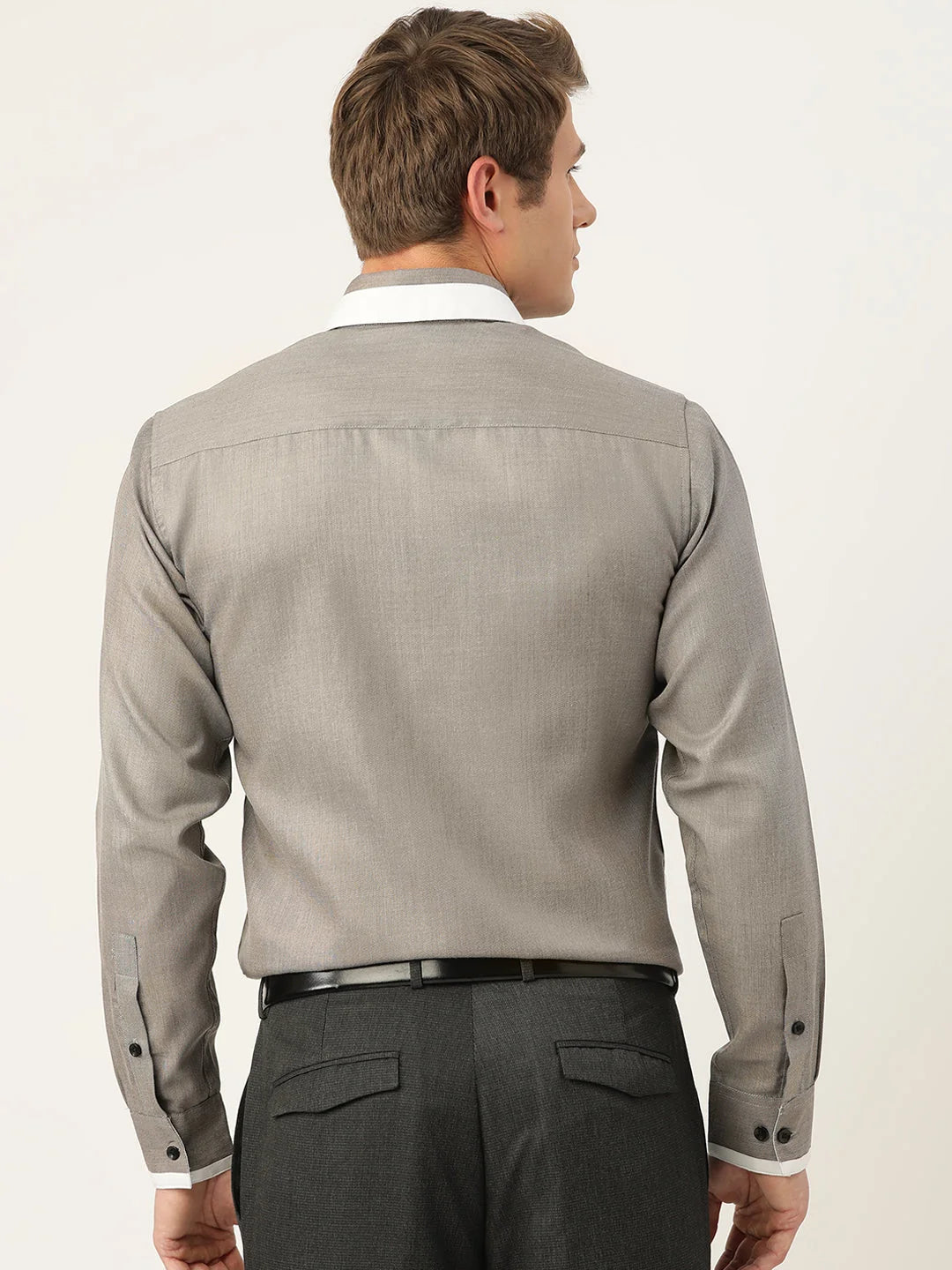 Indian Needle Charcoal Cotton Solid Formal Mens Shirt