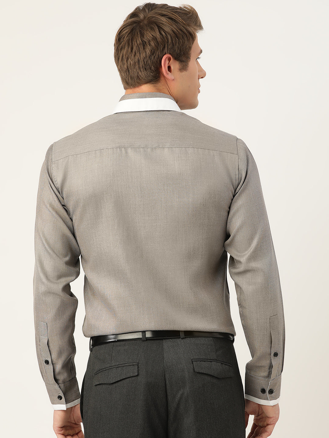 Indian Needle Charcoal Cotton Solid Formal Mens Shirt