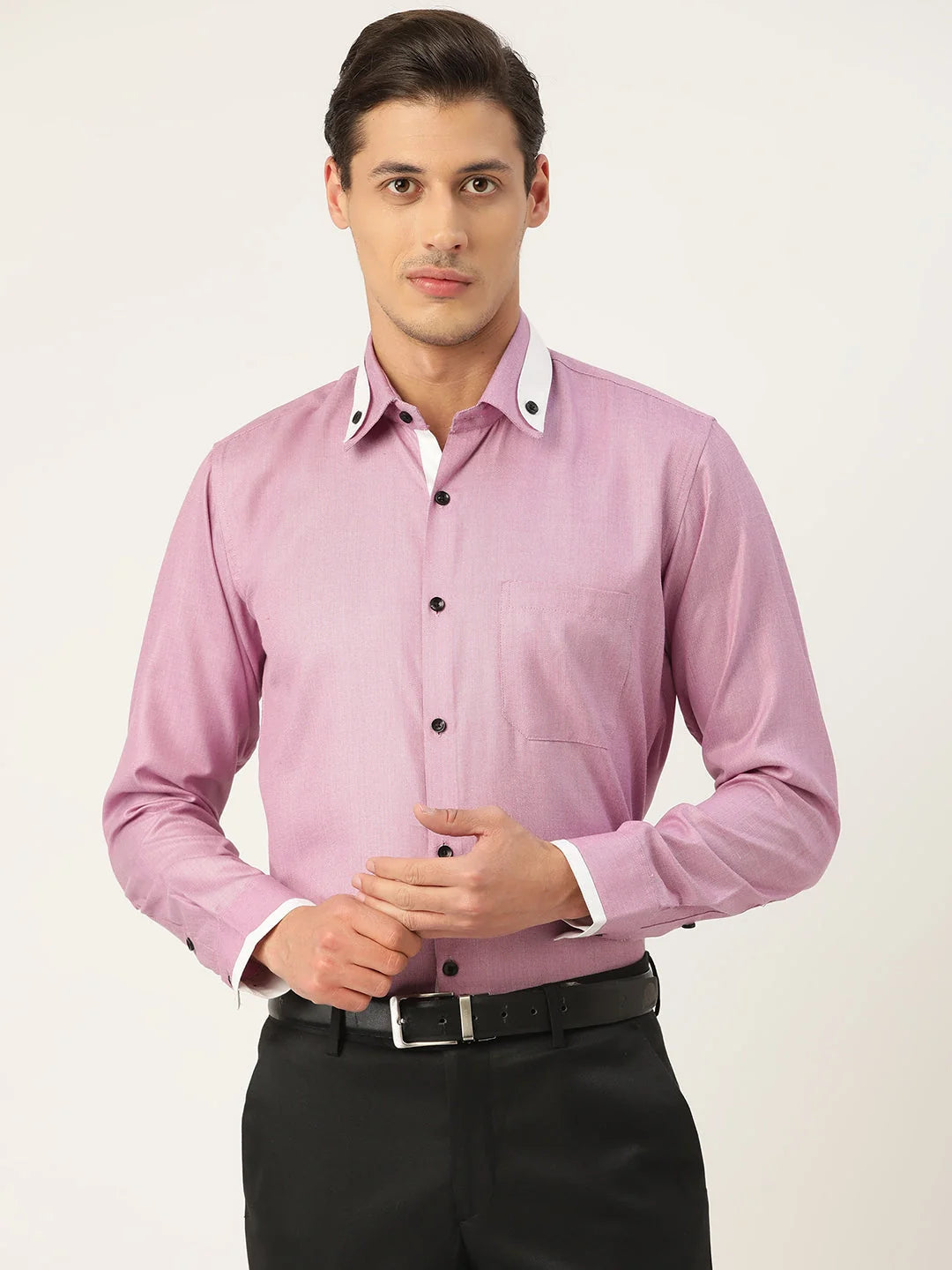 Indian Needle Men's Cotton Solid Formal Shirts-SF-796Purple