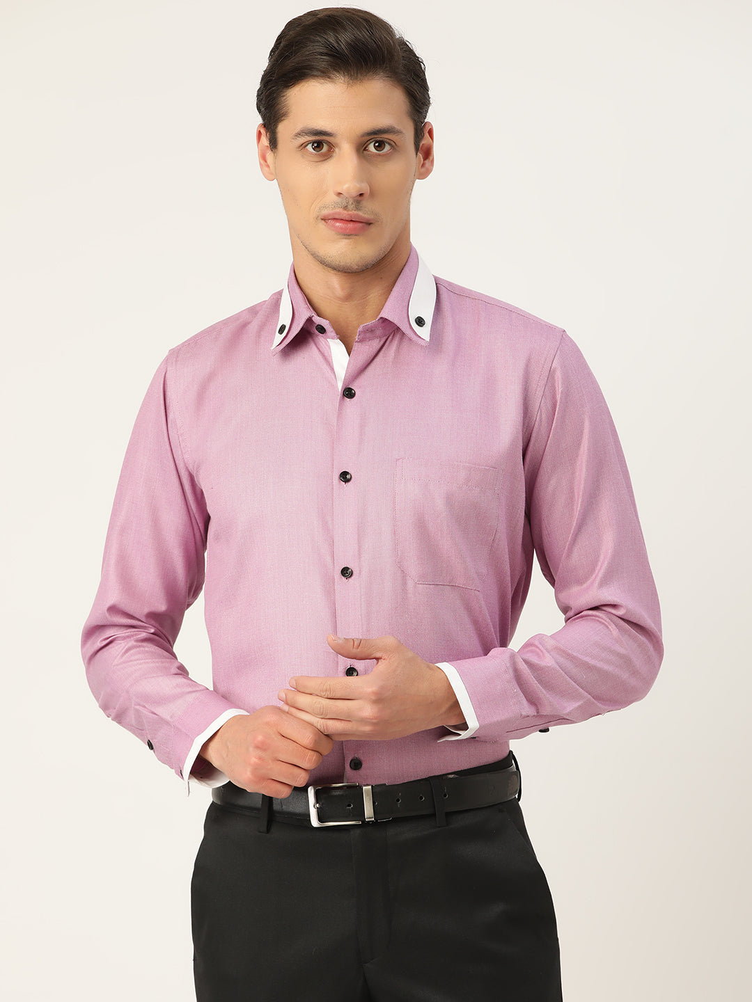 Indian Needle Purple Cotton Solid Formal Mens Shirt
