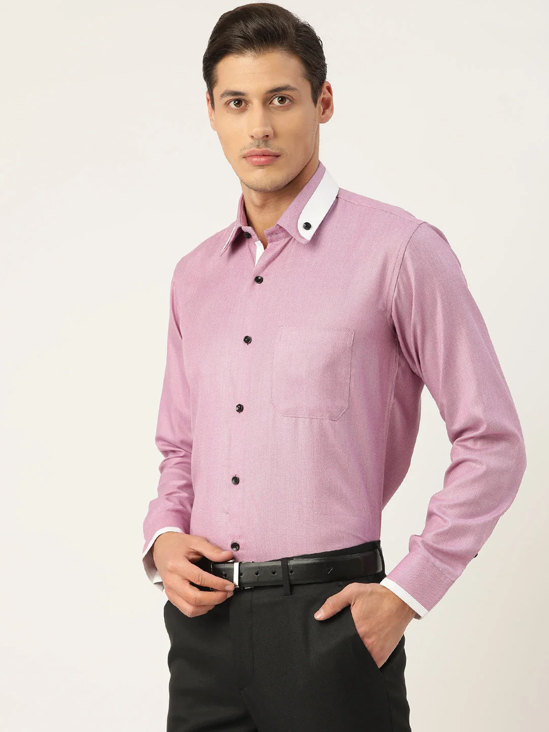 Indian Needle Purple Cotton Solid Formal Mens Shirt