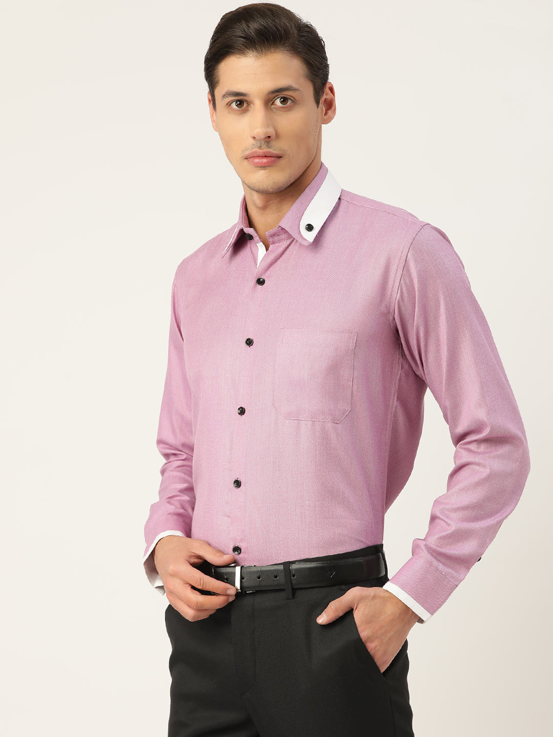 Indian Needle Purple Cotton Solid Formal Mens Shirt