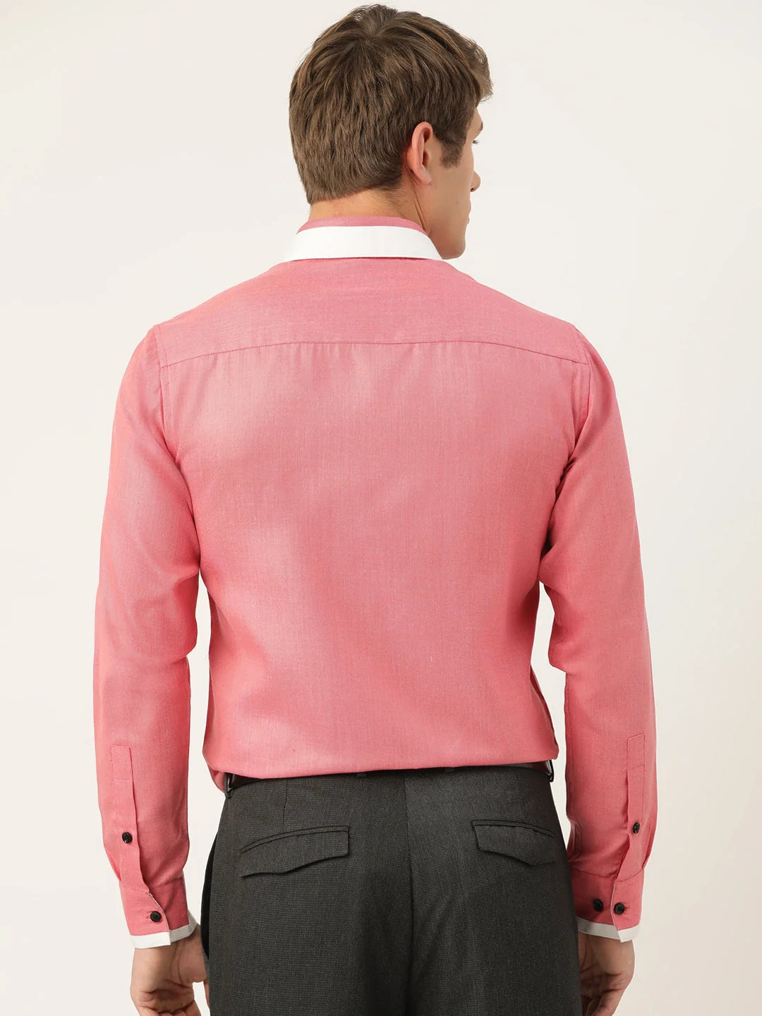 Indian Needle Red Cotton Solid Formal Mens Shirt