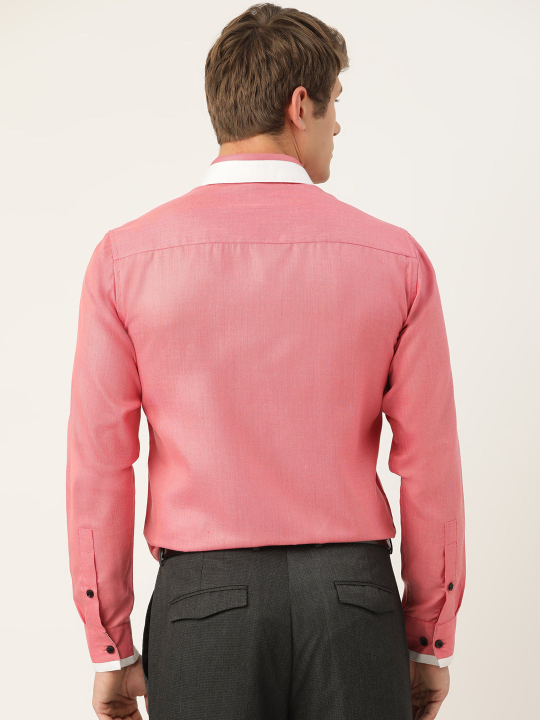 Indian Needle Red Cotton Solid Formal Mens Shirt