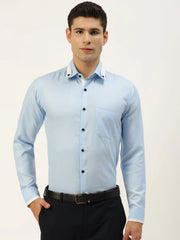 Indian Needle Men's Cotton Solid Formal Shirts-SF-796Sky