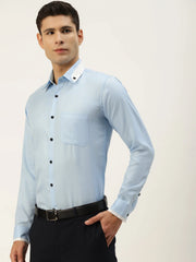 Indian Needle Men's Cotton Solid Formal Shirts-SF-796Sky
