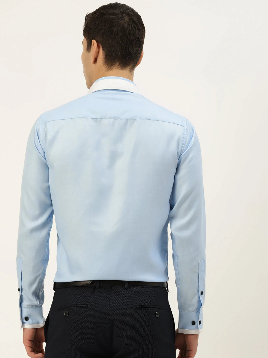 Indian Needle Sky Blue Cotton Solid Formal Mens Shirt