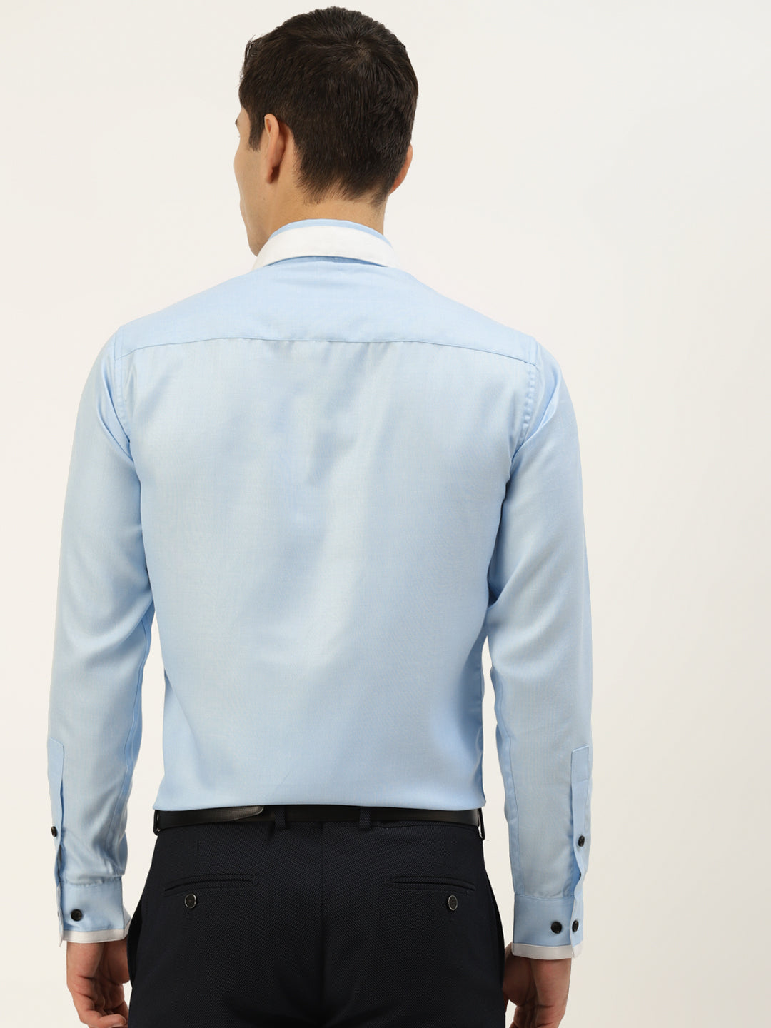 Indian Needle Sky Blue Cotton Solid Formal Mens Shirt