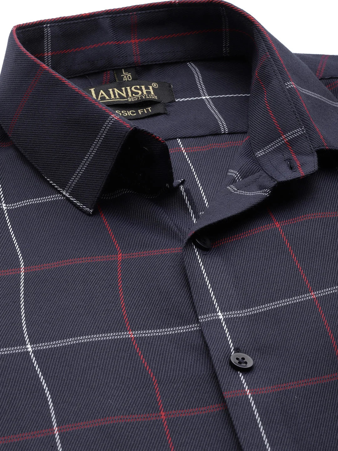 Navy Cotton Checked Formal Mens Shirt | Indian Needle