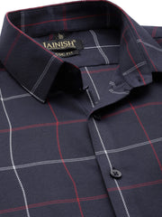 Indian Needle Men's Cotton Checked Formal Shirts-SF-797Navy