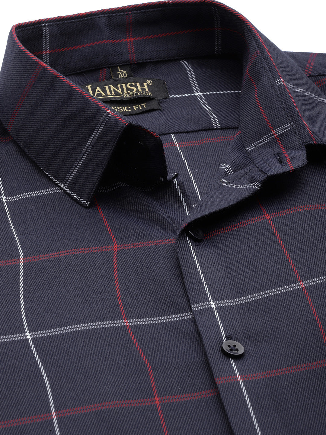 Navy Cotton Checked Formal Mens Shirt | Indian Needle