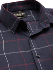 Indian Needle Men's Cotton Checked Formal Shirts-SF-797Navy