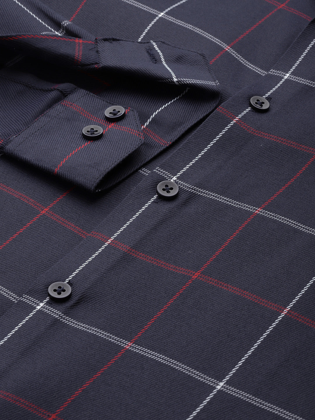 Navy Cotton Checked Formal Mens Shirt | Indian Needle