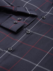 Indian Needle Men's Cotton Checked Formal Shirts-SF-797Navy