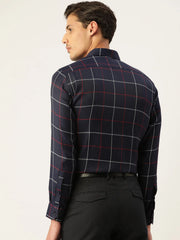 Indian Needle Men's Cotton Checked Formal Shirts-SF-797Navy