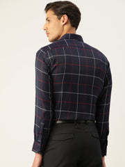 Indian Needle Men's Cotton Checked Formal Shirts-SF-797Navy